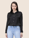 Women's  Premium Black Regular Fit Solid  Satin shirt