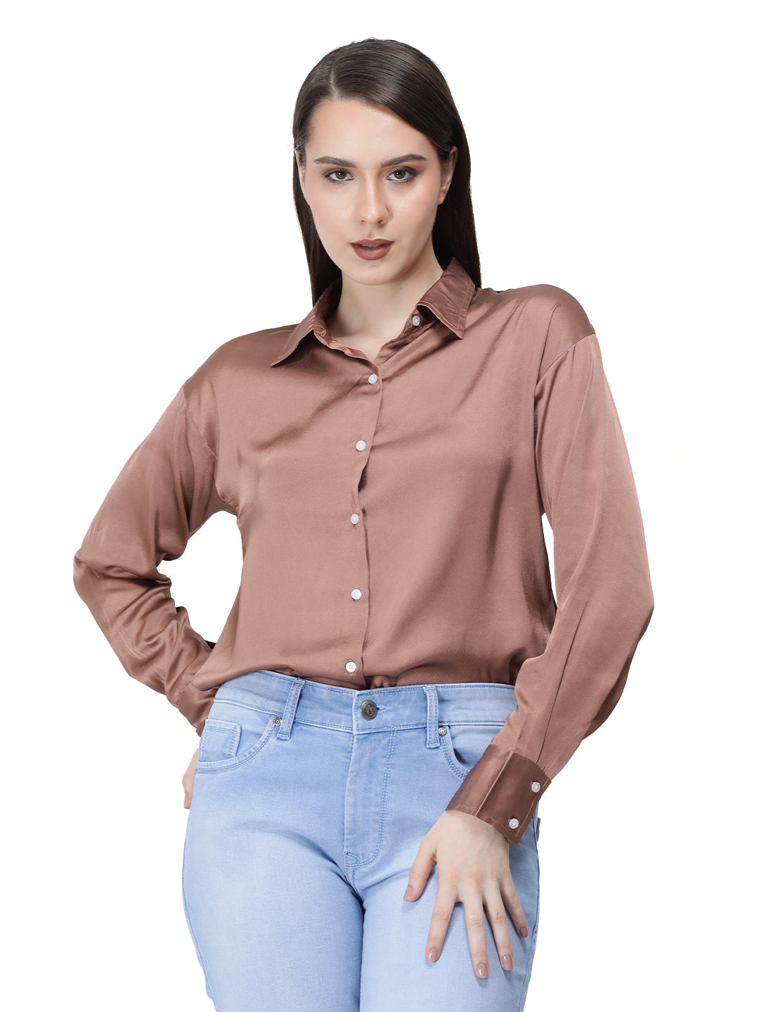 Women's  Premium Brown Sugar Regular Fit Solid Summer Satin shirt