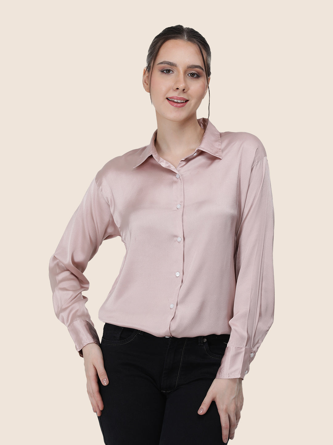 Women'S Premium Orchid Pink Regular Fit Solid Satin Shirt