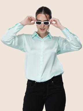 Women's  Premium Ice Green Regular Fit Solid Summer Satin shirt