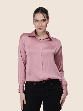 Women's  Premium Blush Pink Regular Fit Solid Summer Satin shirt