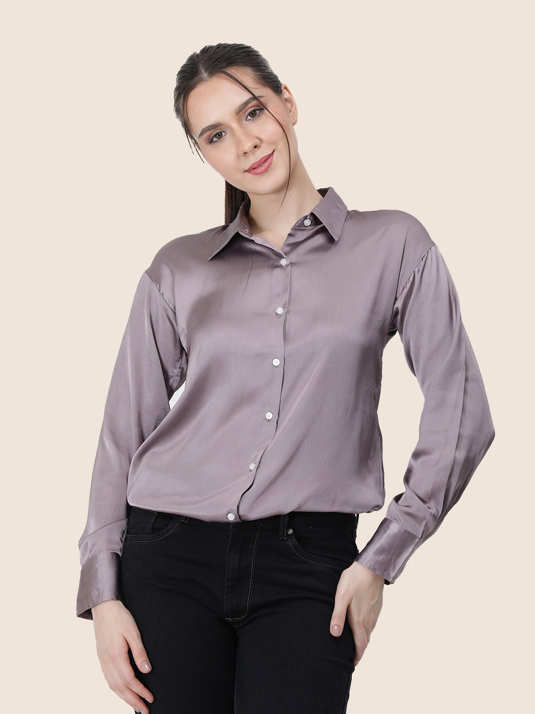 Women's  Premium Mauve Regular Fit Solid Summer Satin shirt