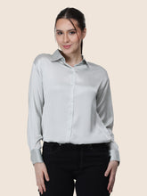 Women's Premium Steel Grey Regular Fit Solid Summer Satin shirt