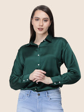 Women's  Premium Emerald Green Regular Fit Solid Summer Satin shirt