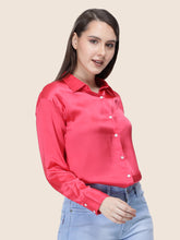 Women's  Premium Ruby Pink Regular Fit Solid Summer Satin shirt