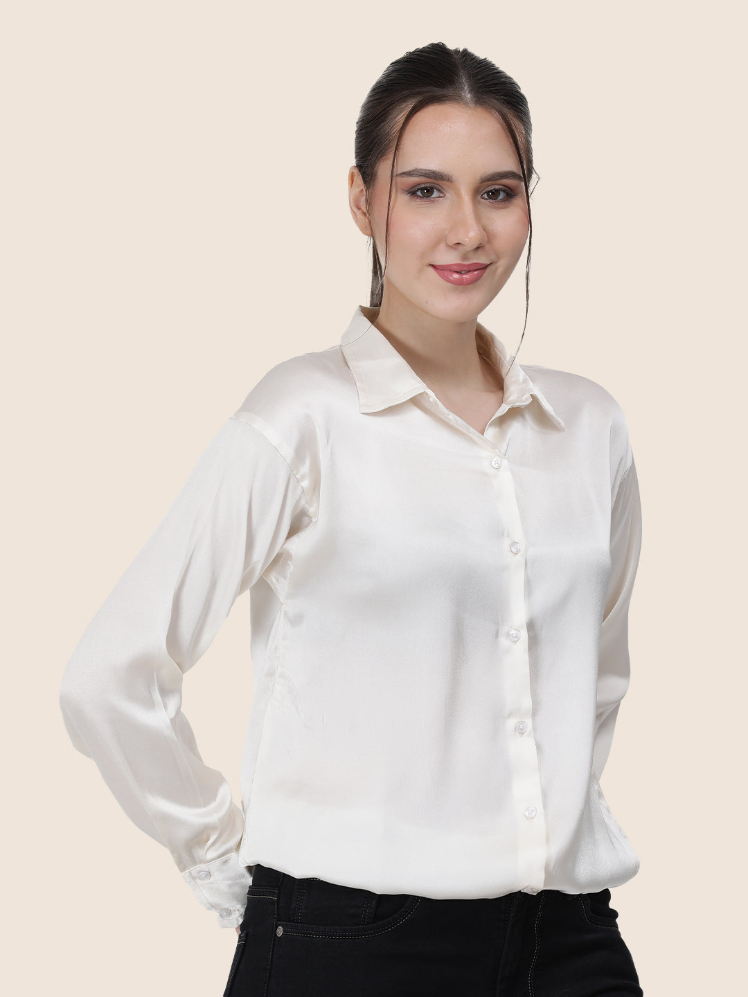 Women's  Premium Vanilla Regular Fit Solid Summer Satin shirt