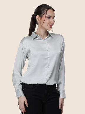 Women's Premium Steel Grey Regular Fit Solid Summer Satin shirt