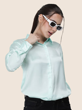 Women's  Premium Ice Green Regular Fit Solid Summer Satin shirt