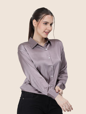 Women's  Premium Mauve Regular Fit Solid Summer Satin shirt