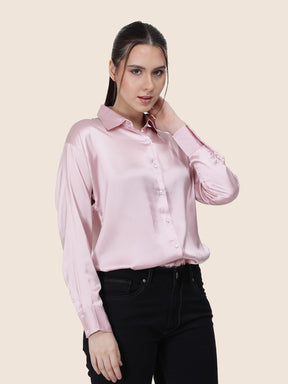 Women's  Premium Light Pink Regular Fit Solid Summer Satin shirt