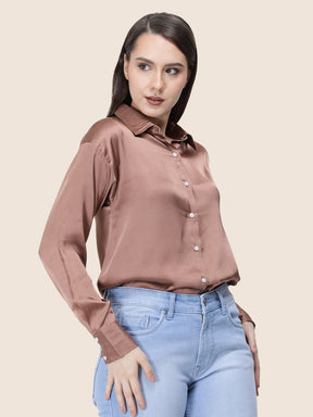 Women's  Premium Brown Sugar Regular Fit Solid Summer Satin shirt