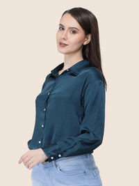 Women's  Premium Deep Teal Regular Fit Solid  Satin shirt