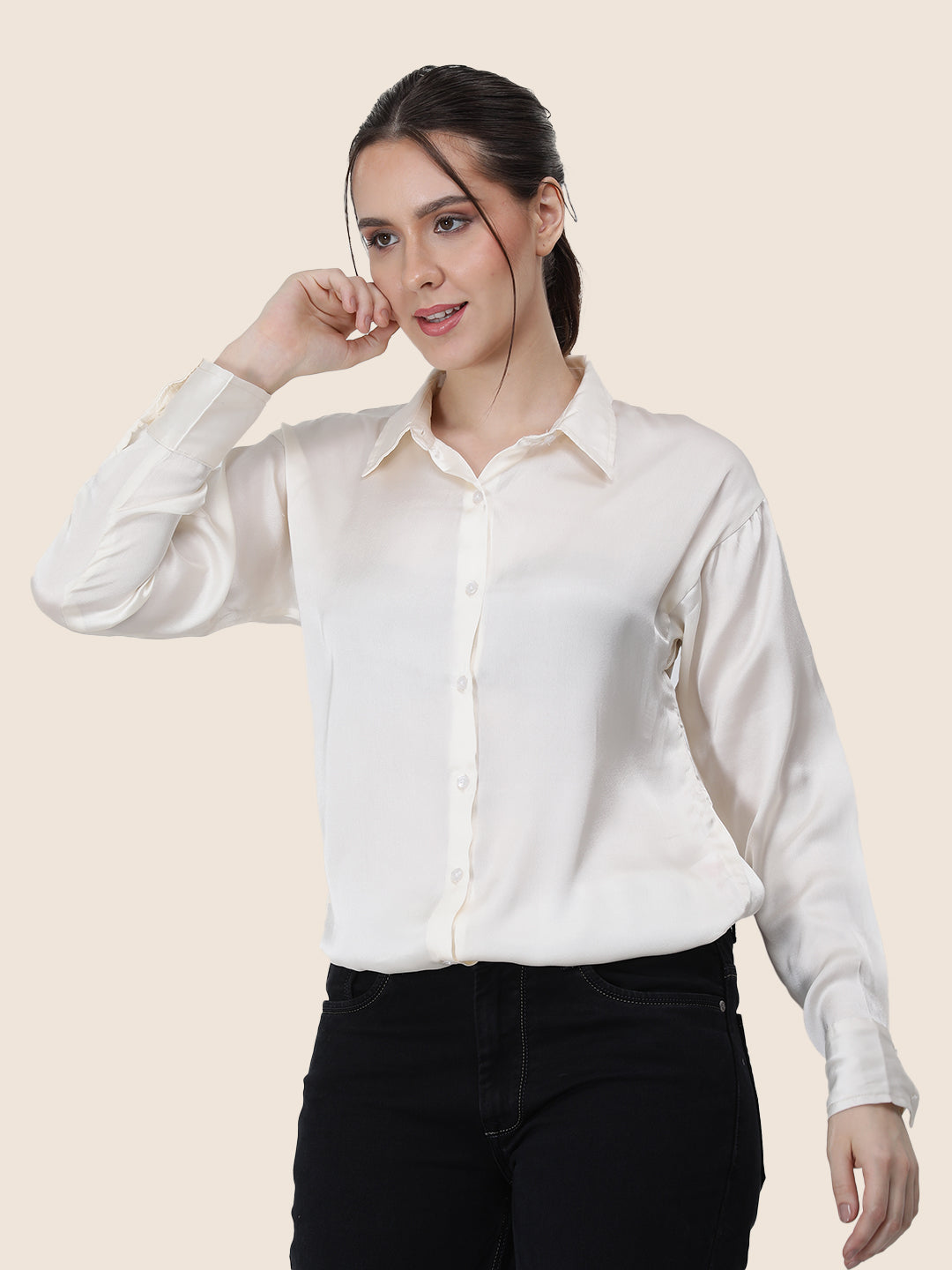 Women's  Premium Vanilla Regular Fit Solid Summer Satin shirt