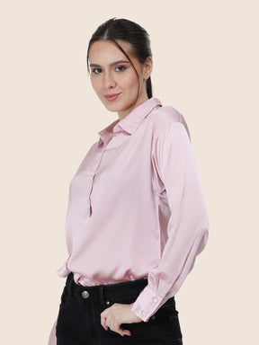 Women's  Premium Light Pink Regular Fit Solid Summer Satin shirt