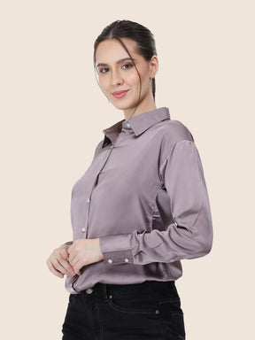 Women's  Premium Mauve Regular Fit Solid Summer Satin shirt