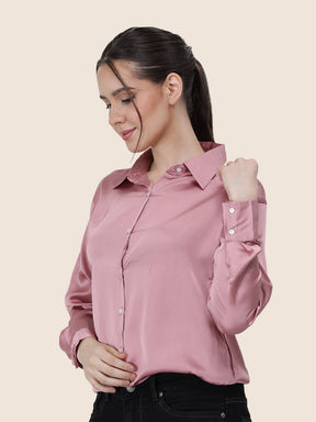 Women's  Premium Blush Pink Regular Fit Solid Summer Satin shirt