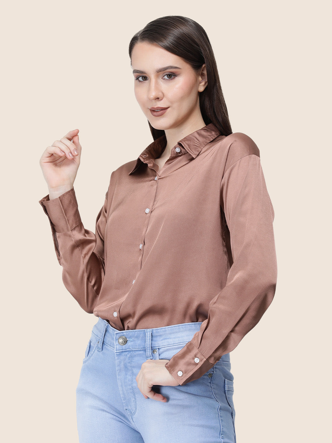 Women's  Premium Brown Sugar Regular Fit Solid Summer Satin shirt