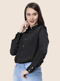 Women's Premium Black Regular Fit Solid Satin shirt