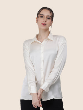 Women's  Premium Vanilla Regular Fit Solid Summer Satin shirt