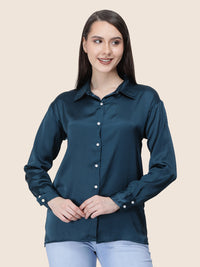 Women's  Premium Deep Teal Regular Fit Solid  Satin shirt