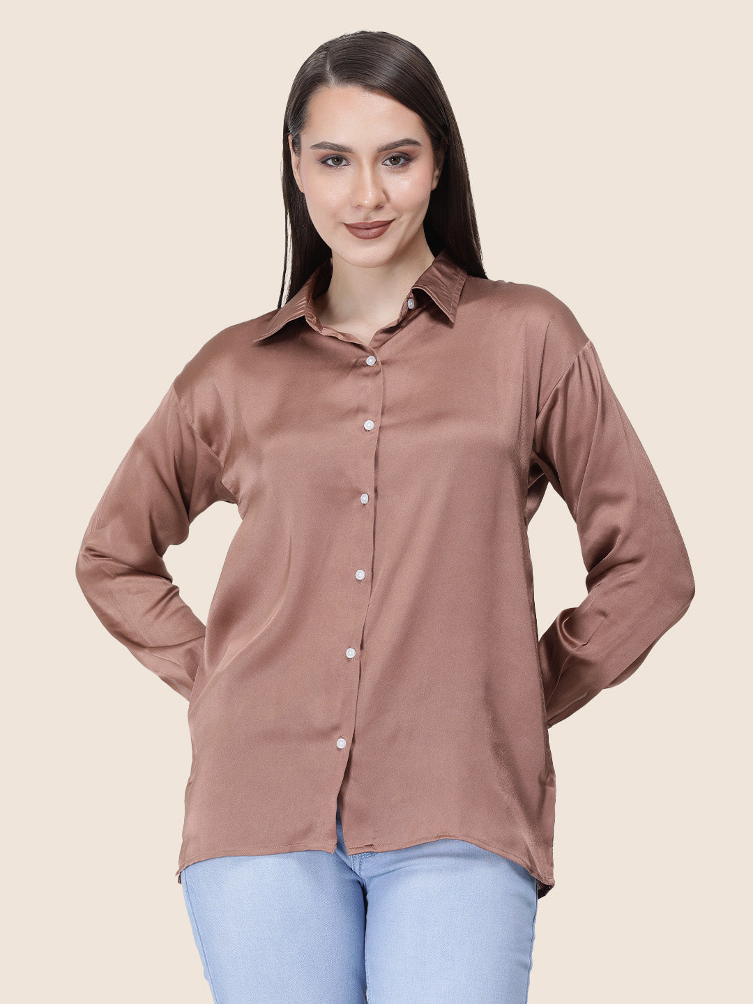 Women's  Premium Brown Sugar Regular Fit Solid Summer Satin shirt