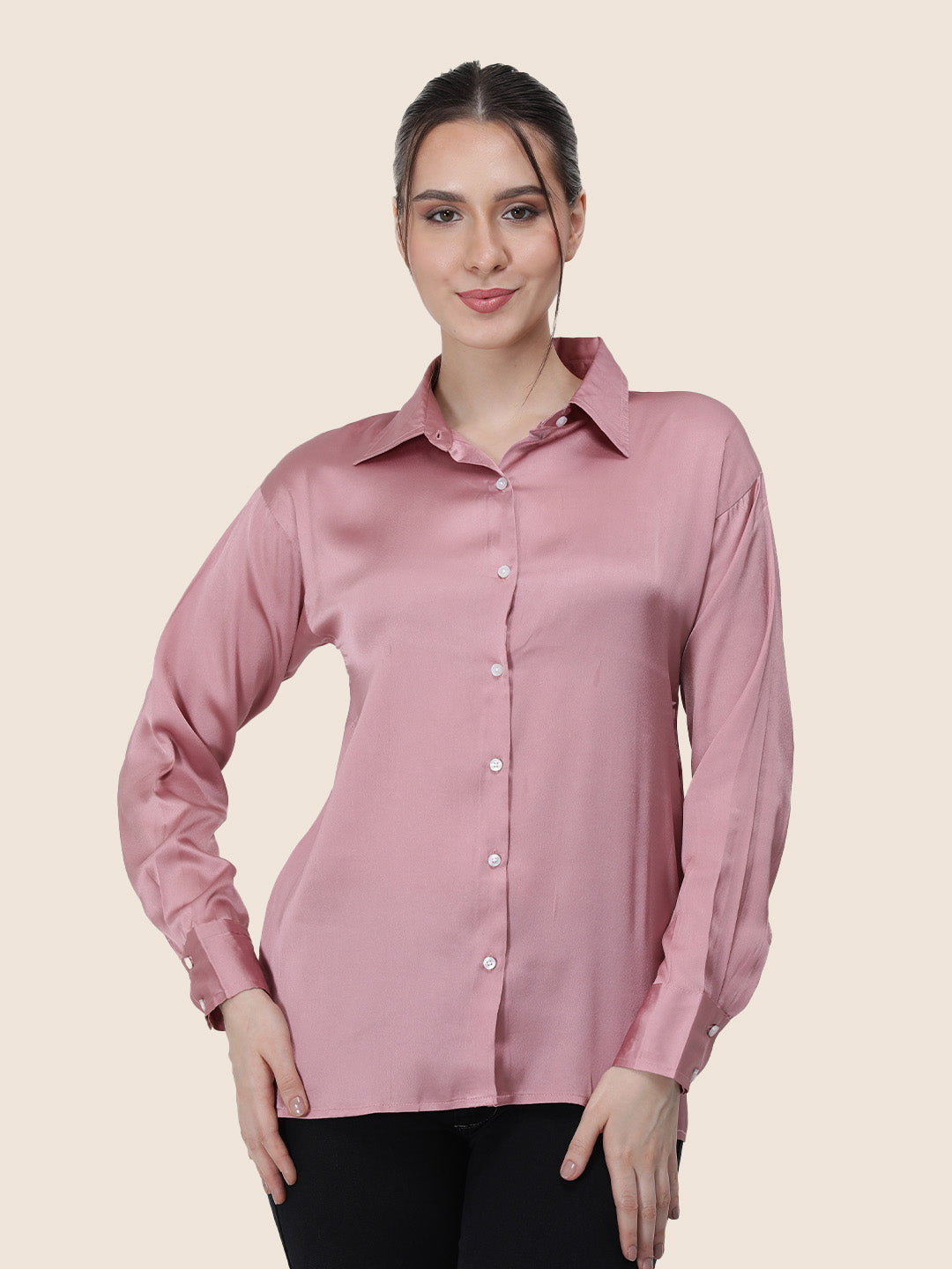 Women's  Premium Blush Pink Regular Fit Solid Summer Satin shirt