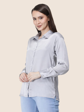 Women's  Premium Grey Regular Fit Solid Summer Satin shirt