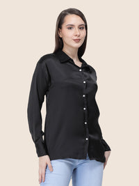 Women's Premium Black Regular Fit Solid Satin shirt