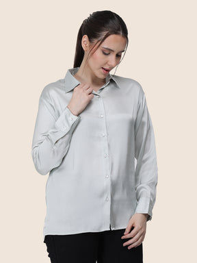 Women's Premium Steel Grey Regular Fit Solid Summer Satin shirt