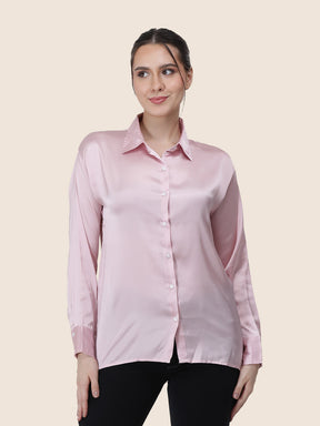 Women's  Premium Light Pink Regular Fit Solid Summer Satin shirt