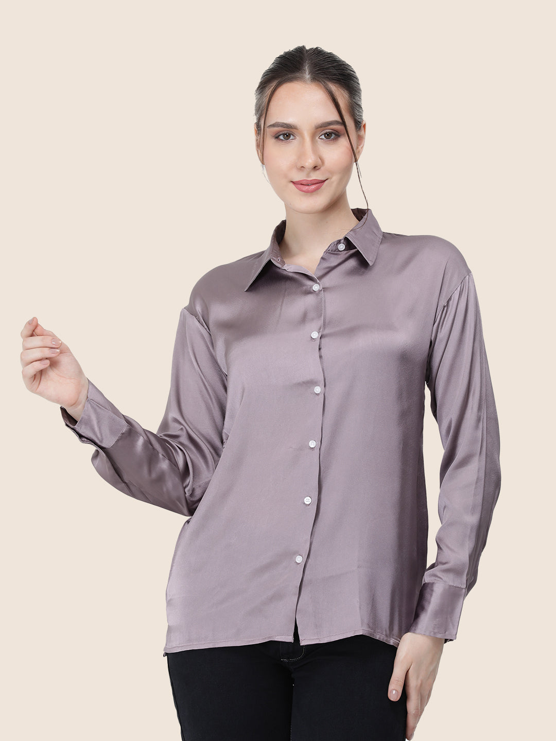 Women's  Premium Mauve Regular Fit Solid Summer Satin shirt