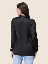 Women's Premium Black Regular Fit Solid Satin shirt