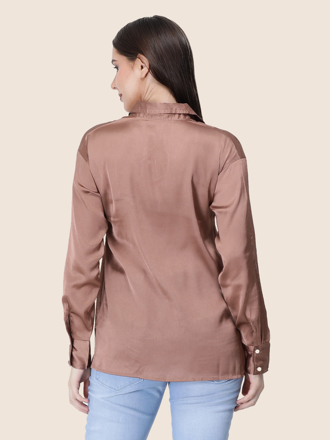 Women's  Premium Brown Sugar Regular Fit Solid Summer Satin shirt