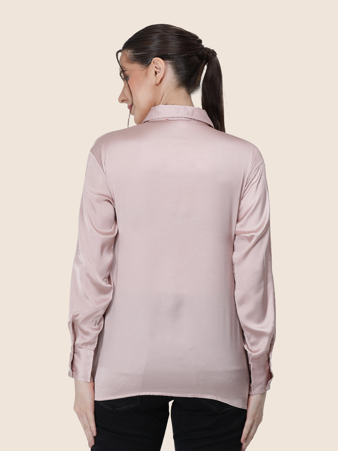 Women's  Premium Orchid Pink Regular Fit Solid Summer Satin shirt