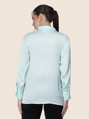 Women's  Premium Ice Green Regular Fit Solid Summer Satin shirt