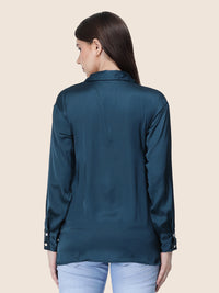 Women's  Premium Deep Teal Regular Fit Solid  Satin shirt