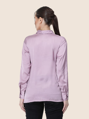 Women's  Premium Lilac Regular Fit Solid Summer Satin shirt