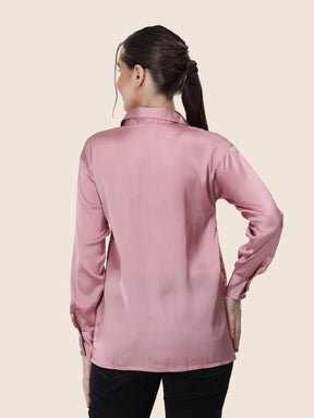 Women's  Premium Blush Pink Regular Fit Solid Summer Satin shirt