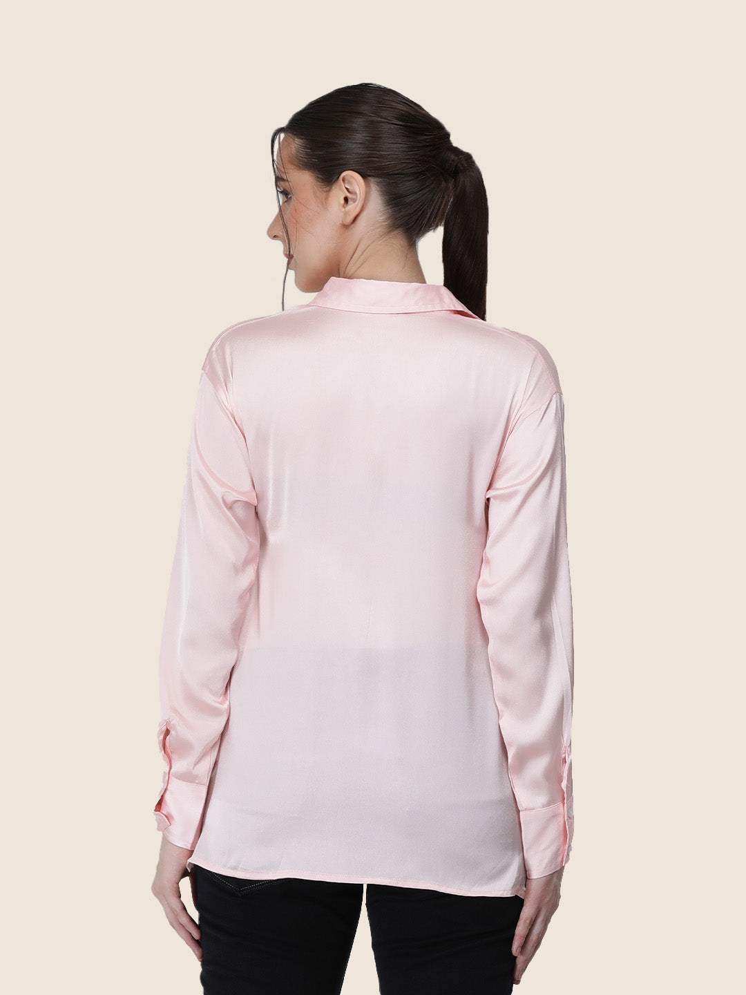 Women's  Premium Soft Pink Regular Fit Solid Summer Satin shirt