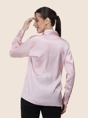 Women's  Premium Light Pink Regular Fit Solid Summer Satin shirt