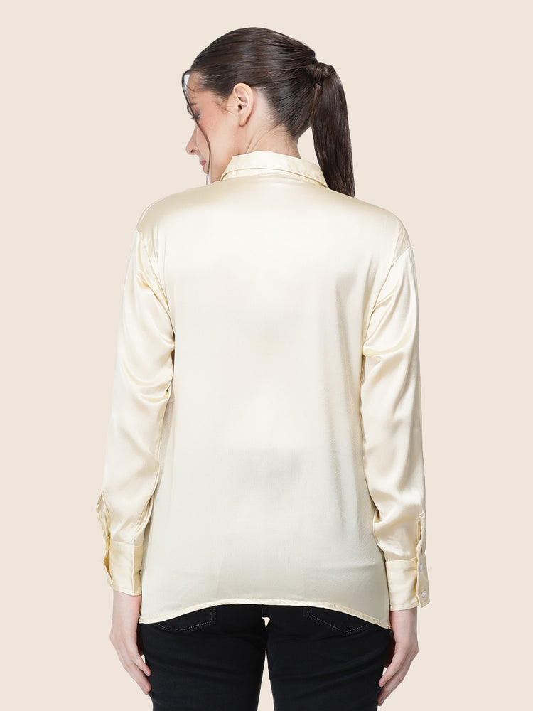 Women'S Premium Buff Regular Fit Solid Satin Shirt