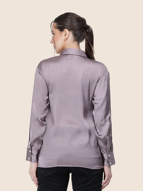 Women's  Premium Mauve Regular Fit Solid Summer Satin shirt