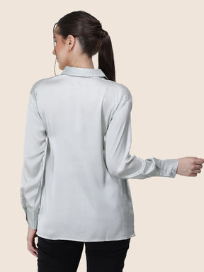 Women's Premium Steel Grey Regular Fit Solid Summer Satin shirt