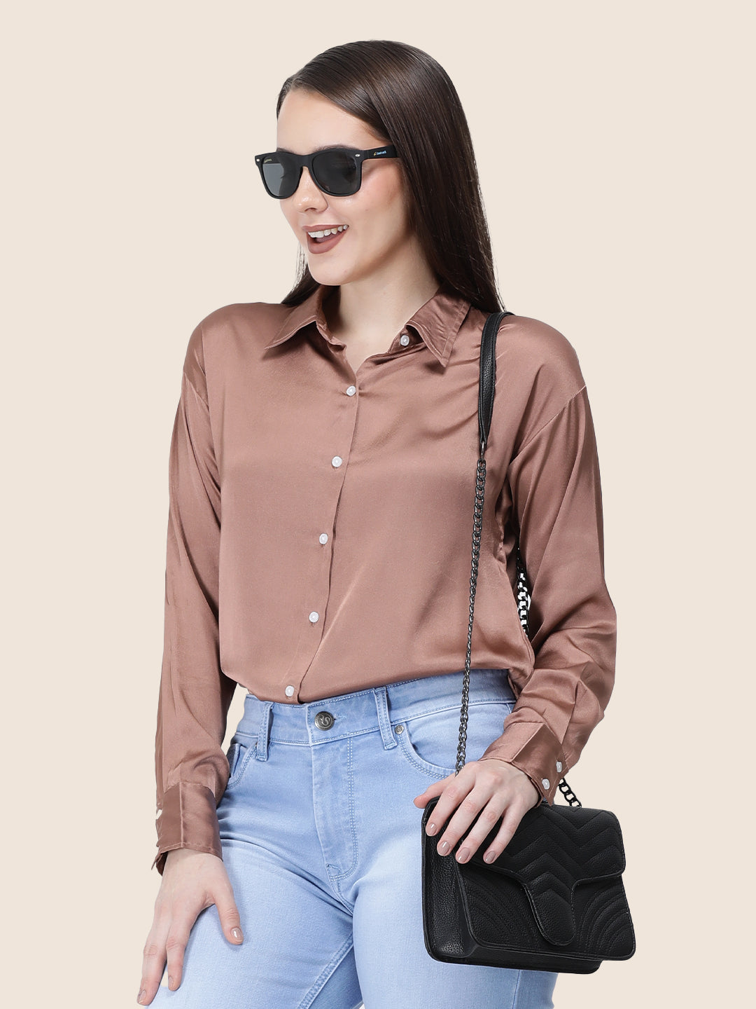 Women's  Premium Brown Sugar Regular Fit Solid Summer Satin shirt