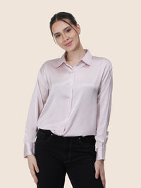 Women's  Premium Baby Pink Regular Fit Solid  Satin shirt