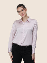 Women's  Premium Baby Pink Regular Fit Solid Summer Satin shirt