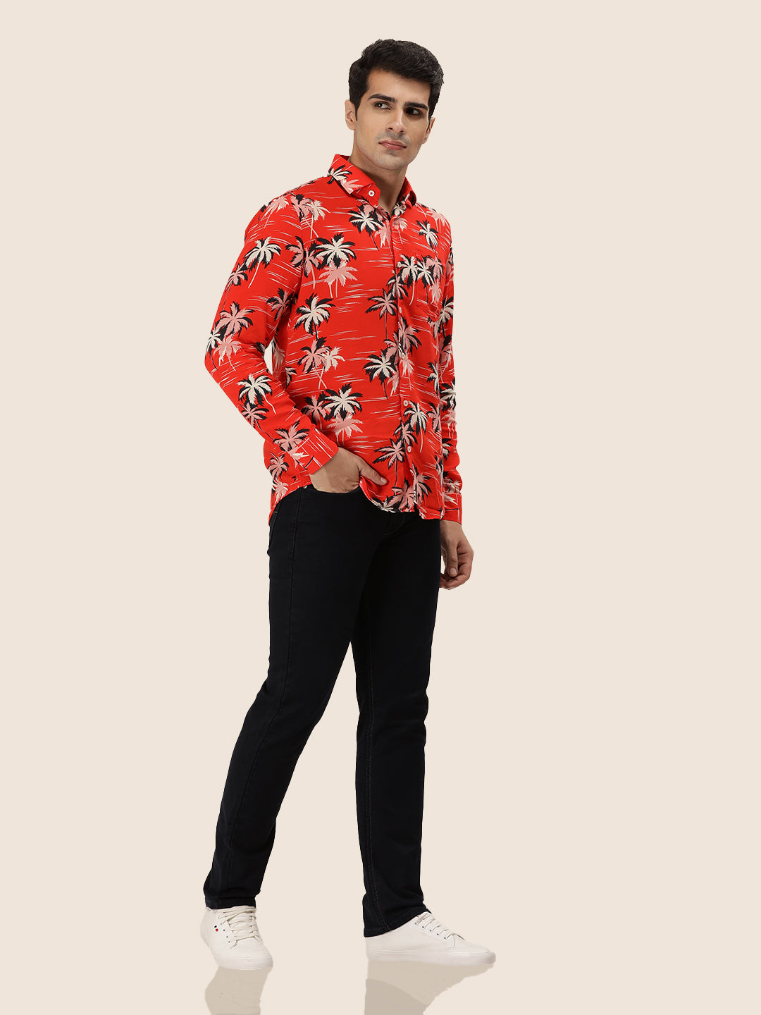 Men's Premium Rayon Shirt With Red Flower Print