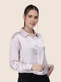 Women's  Premium Baby Pink Regular Fit Solid  Satin shirt