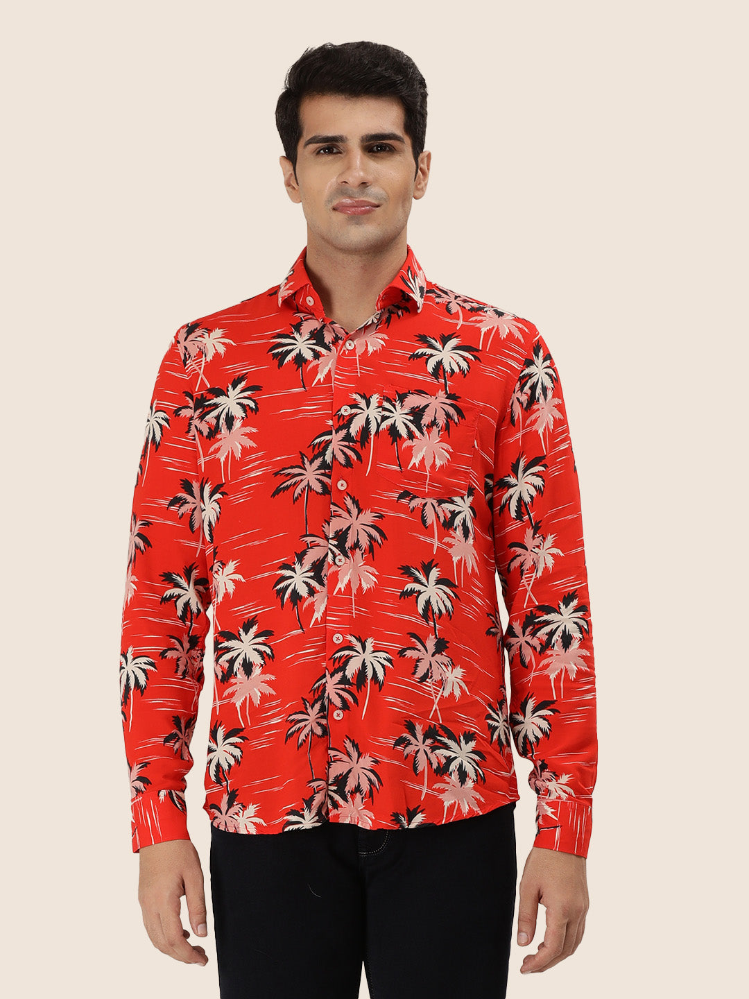 Men's Premium Rayon Shirt With Red Flower Print
