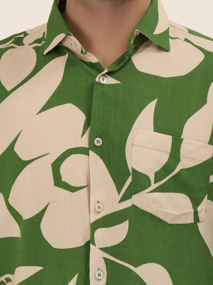Men'S Premium Rayon Casual Shirt With Green Floral Print
